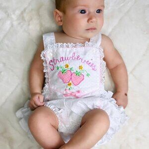 Vintage MayFair | "Strawberries" Embroidered Bubble Romper | Size 6-9 Months